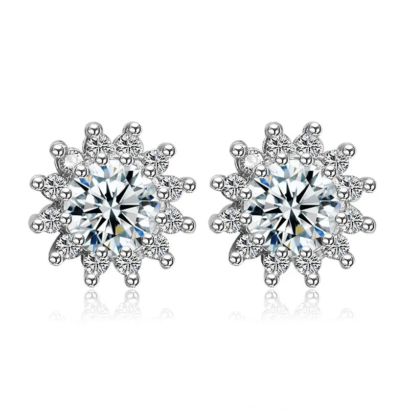 925 Silver Crystal Stud Earrings - Women's Jewelry Gift