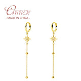 925 Silver Tassel Star Long Drop Earrings for Women Girls