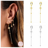 925 Silver Tassel Star Long Drop Earrings for Women Girls