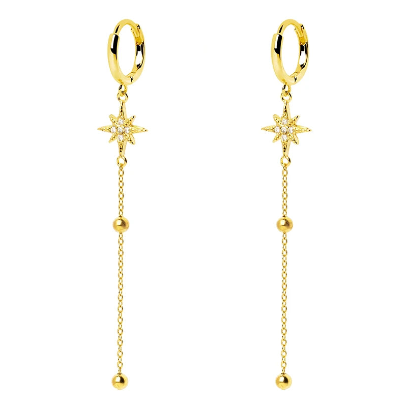 925 Silver Tassel Star Long Drop Earrings for Women Girls