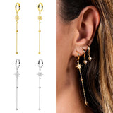 925 Silver Tassel Star Long Drop Earrings for Women Girls