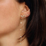 925 Silver Geometric CZ Tassel Chain Drop Earrings