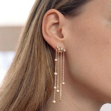 925 Silver Geometric CZ Tassel Chain Drop Earrings