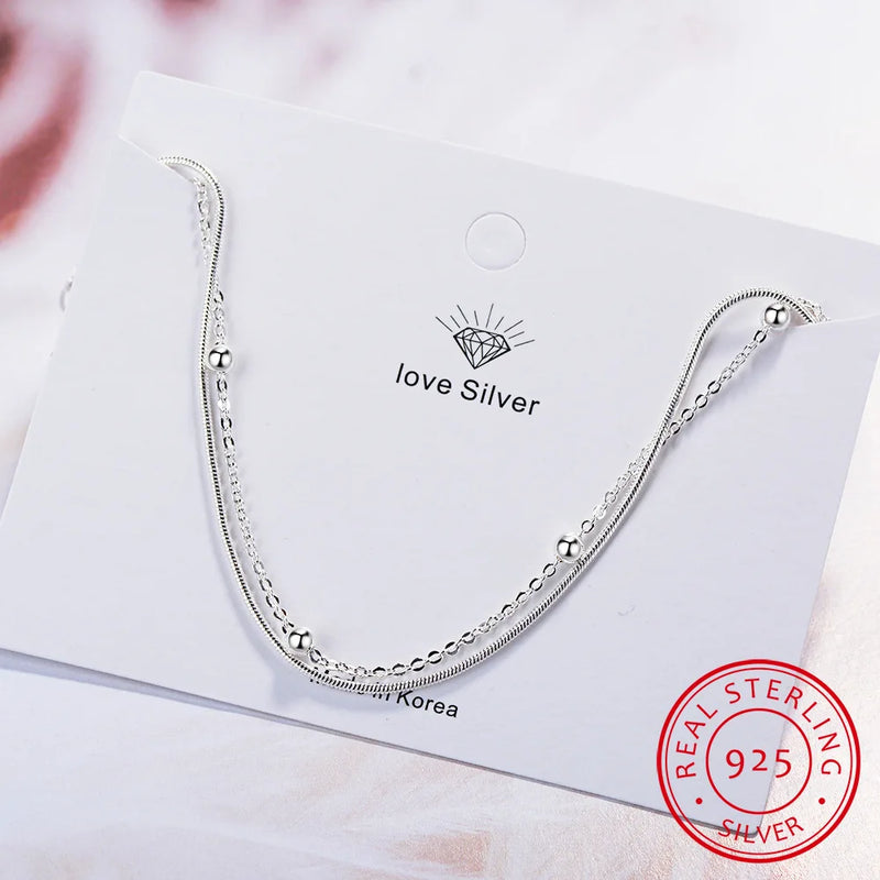 925 Sterling Silver Double Layer Beads Bracelet for Girls