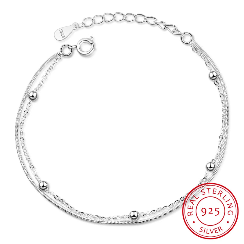 925 Silver Double Layer Charm Beads Bracelet Gift Girls