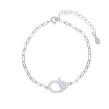 925 Silver Paper Clip Chain CZ Charm Bracelet