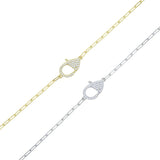 925 Silver CZ Charm Bracelet Paper Clip Chain Lobster Clasp