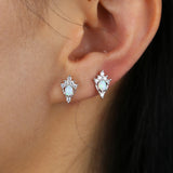 925 Silver Pink Opal Flower Stud Earrings