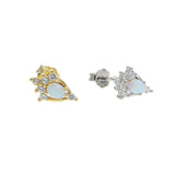 925 Silver Pink Opal Flower Stud Earrings