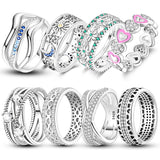 925 Silver Clover Moon Heart Rings Zircon Wedding Jewelry