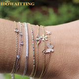 925 Sterling Silver Colorful Cz Rainbow Bar Charm Chain Bracelet