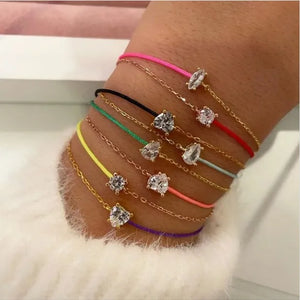 925 Silver CZ Half Chain Half Rope Colorful Bracelet