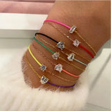 925 Silver CZ Half Chain Half Rope Colorful Bracelet