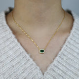 925 Silver Green CZ Paved Link Chain Necklace