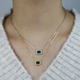 925 Silver Green CZ Paved Link Chain Necklace