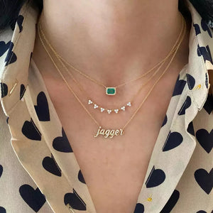 925 Silver Rectangle Green CZ Paved Chain Necklace