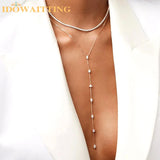 925 Silver CZ Cluster Charm Chain Y Lariat Necklace