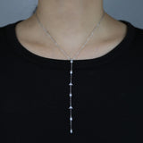 925 Silver CZ Cluster Charm Chain Y Lariat Necklace