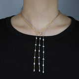 925 Silver CZ Cluster Charm Chain Y Lariat Necklace