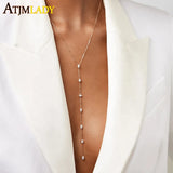 925 Silver Geometric CZ Station Link Y Necklace