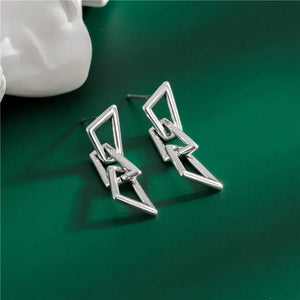 925 Silver Geometry Earrings Women Solid Silver Studs