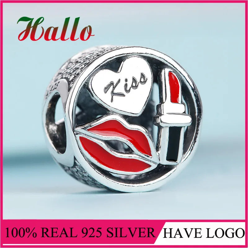 925 Silver Glamour Kiss Charm, Enamel Charm for Bracelet Bangle