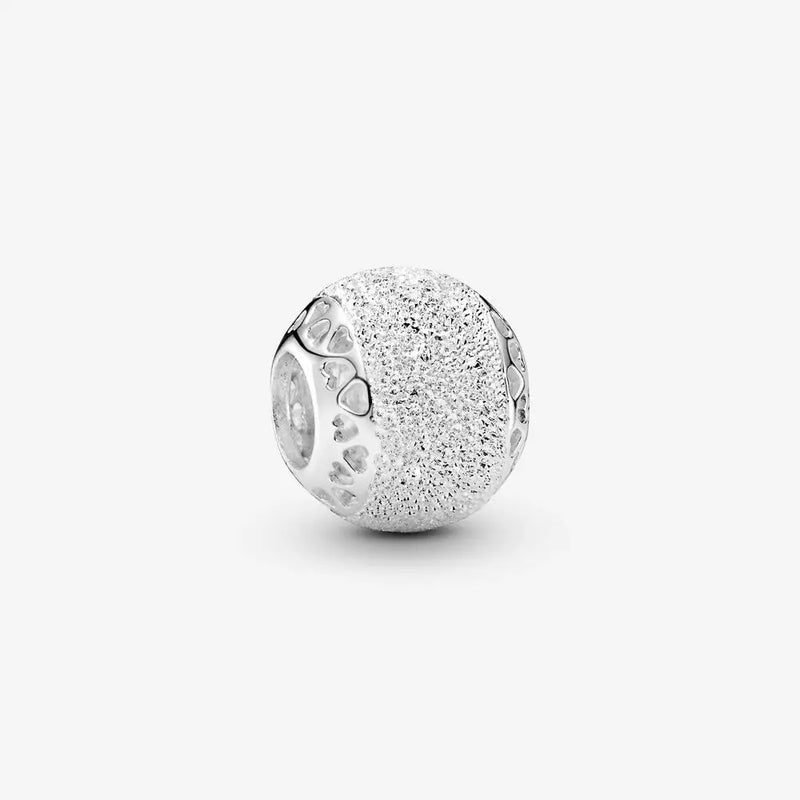 925 Sterling Silver Glitter Heart Beads Charm Europe Bracelet DIY Jewelry Gift