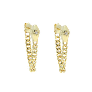 925 Silver Plated CZ Snake Cuban Tassel Piercing Earring