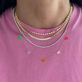 925 Silver Plated Enamel Heart Charm Choker Necklace