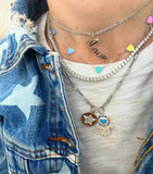 925 Silver Plated Enamel Heart Charm Choker Necklace