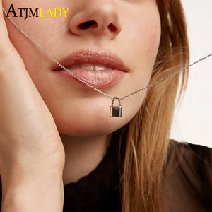 925 Silver Padlock Necklace Pendant Choker Collar