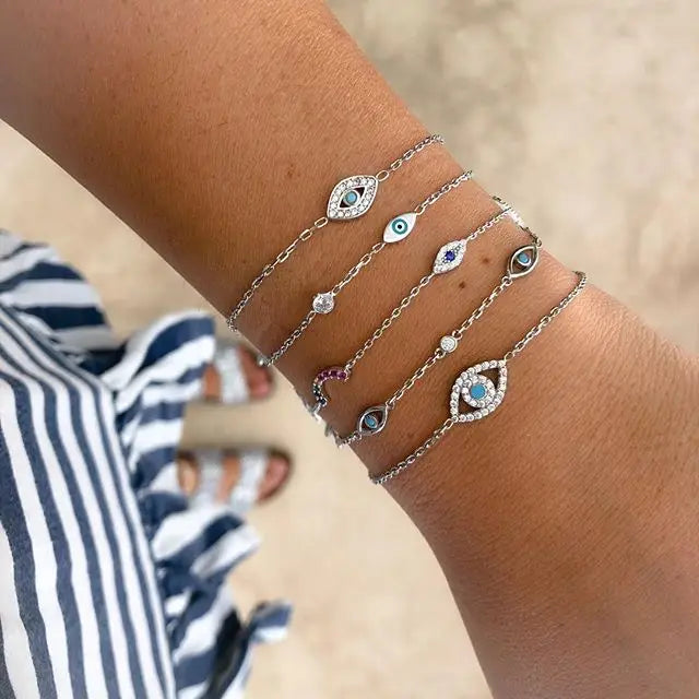 925 Silver Lightning Evil Eye Charm Bracelet