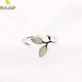 925 Silver Green Opal Leaves Buds Open Ring Women Jewelry