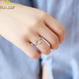925 Silver Green Opal Leaves Buds Open Ring Women Jewelry