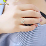 925 Silver Green Opal Leaves Buds Open Ring Women Jewelry
