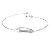 925 Silver Safety Pin CZ Charm Bracelet For Women