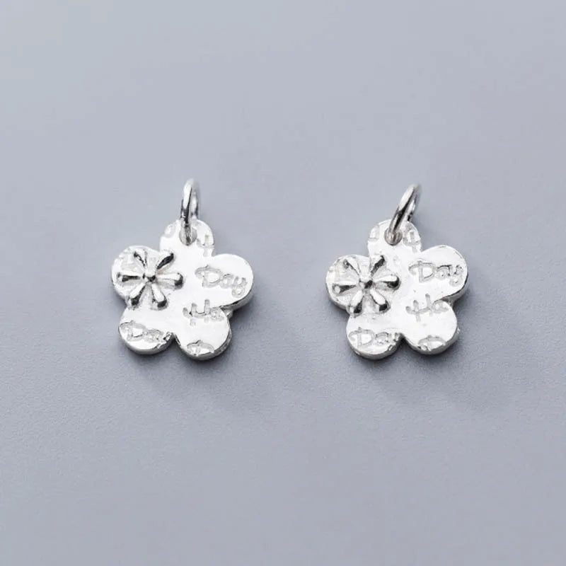 925 Sterling Silver Flower Charms 14mm Women Necklace DIY Jewelry Making