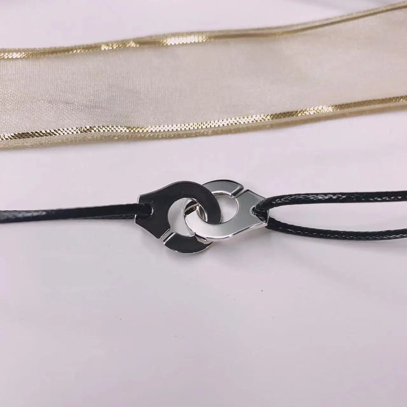 925 Silver Handcuff Necklace Les Menottes Pendant with Adjustable Rope