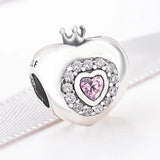 925 Silver Heart Bead Bracelet Charm Pink Crystal