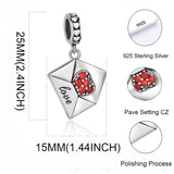 925 Silver Heart Envelope Charm Bead with Red Cz - Fits Bracelet