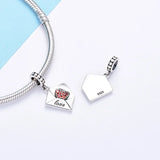 925 Silver Heart Envelope Charm Bead with Red Cz - Fits Bracelet