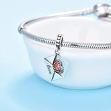 925 Silver Heart Envelope Charm Bead with Red Cz - Fits Bracelet