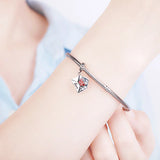 925 Silver Heart Envelope Charm Bead with Red Cz - Fits Bracelet