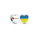 925 Sterling Silver Ukraine Flag Heart Charm Bead for Bracelet DIY Gift
