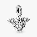 925 Silver Heart & Angel Wings Dangle Charm for Bracelet DIY Jewelry