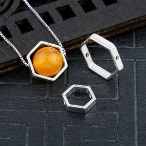 925 Silver Hexagonal Frame Beads Fit Gem Beads Encircle Spacer