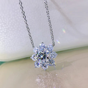 925 Sterling Silver Diamond Flower Pendant Necklace for Women