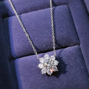 925 Sterling Silver Diamond Flower Pendant Necklace for Women