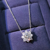 925 Sterling Silver Diamond Flower Pendant Necklace for Women
