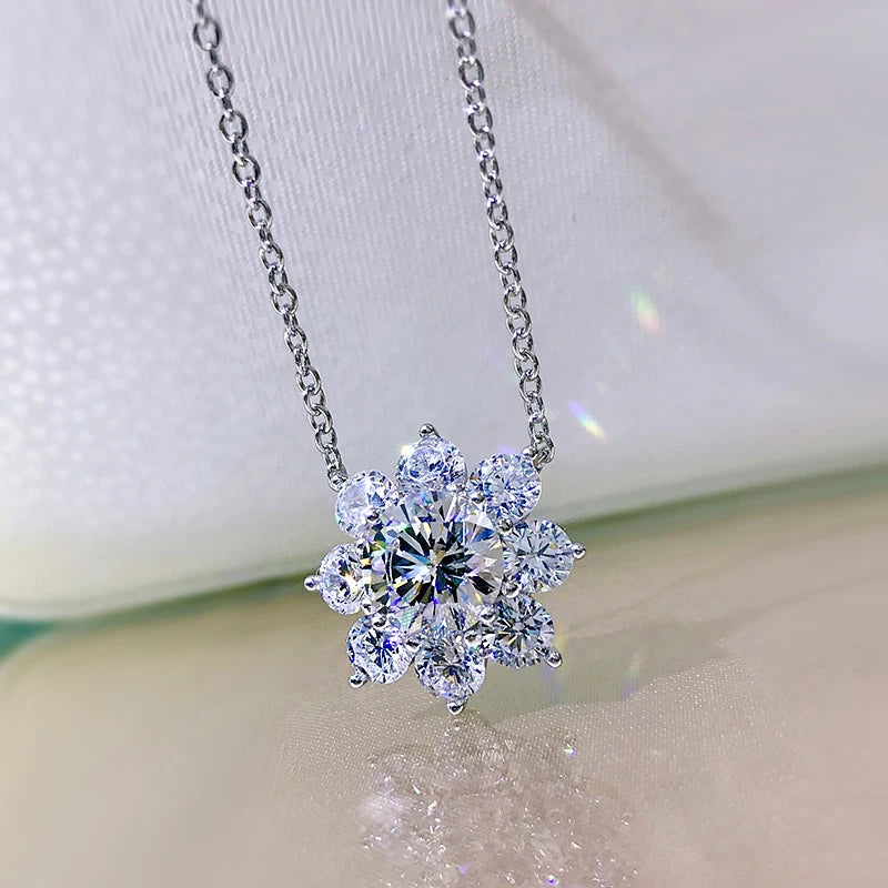 925 Sterling Silver Diamond Flower Pendant Necklace for Women